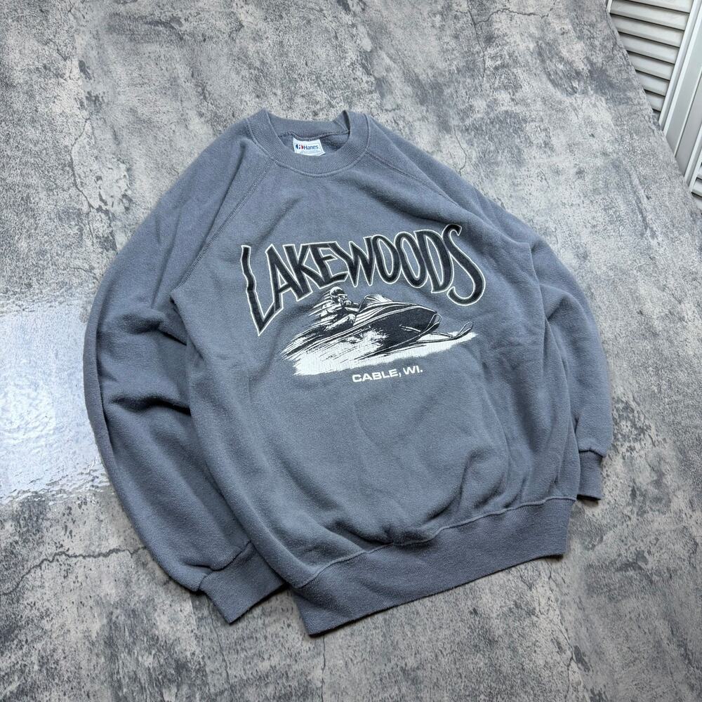 Vintage 80s Lakewoods Cable Wisconsin Gray Sweatshirt Size Medium